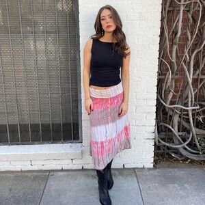 Y2k flowy tie-dye low rise midi skirt in pink and white sz L - fits sz m-L best